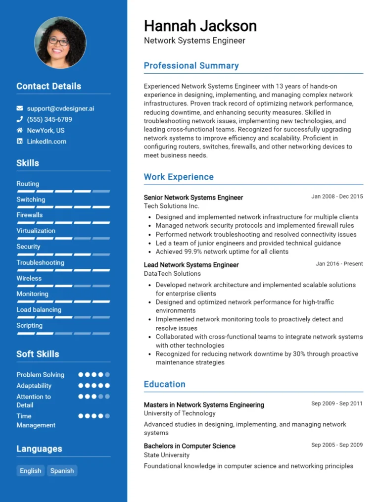 Network Systems Engineer CV Example For 2025: Top Tips & Samples