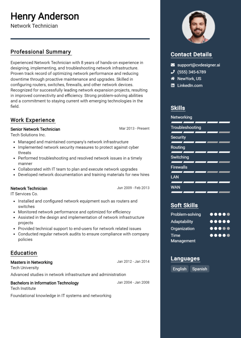 Network Technician Resume Example for 2025: Ultimate Guide