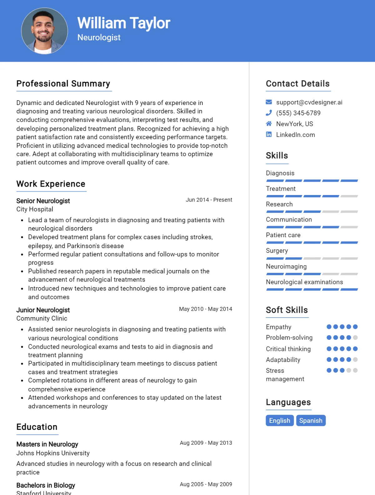 Neurologist CV Example For 2024: Effective CV Writing Tips - CVDesigner.ai