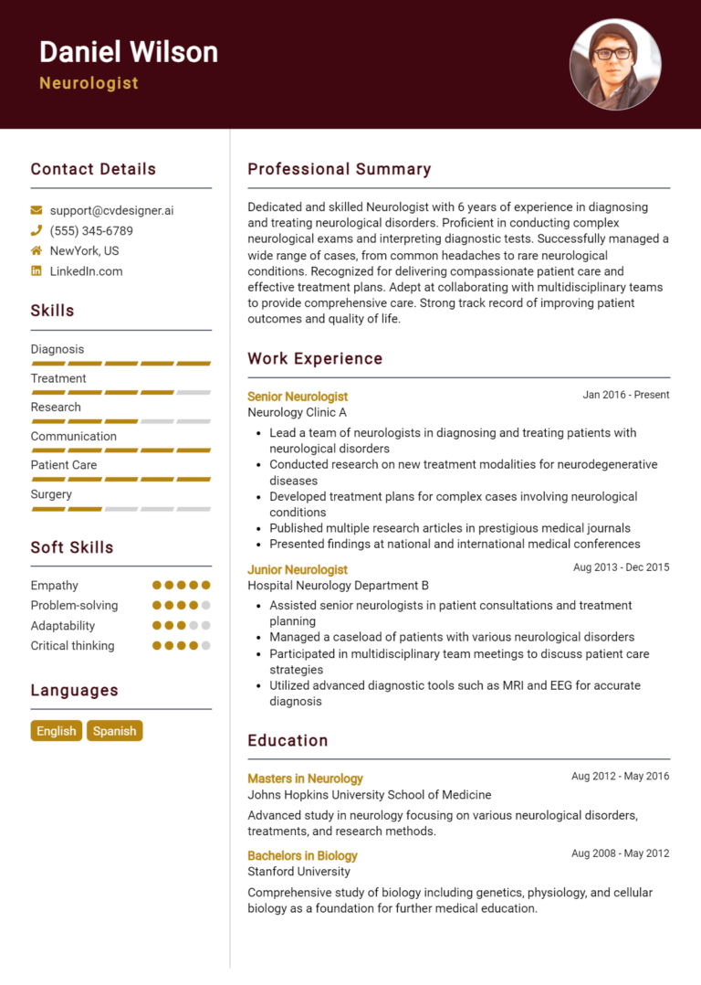 Neurologist Resume Example for 2025: Proven Tips & Templates