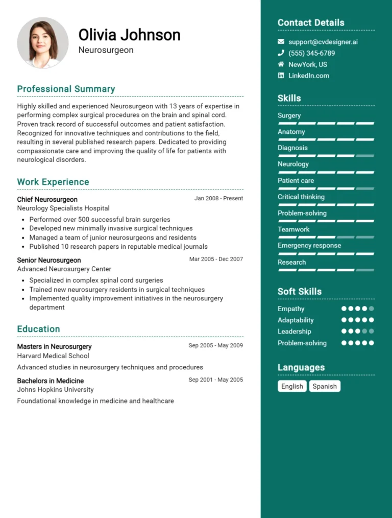 Neurosurgeon CV Example For 2025: Ultimate Guide