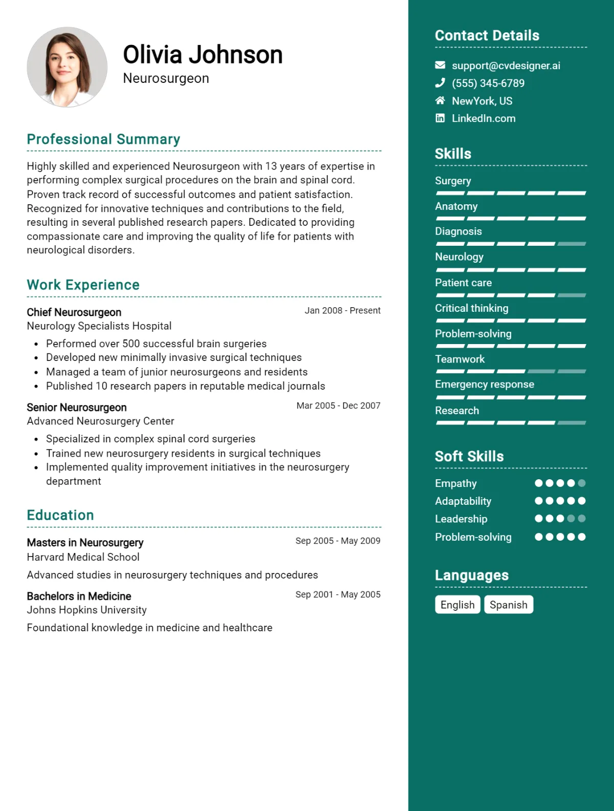 Neurosurgeon CV Example