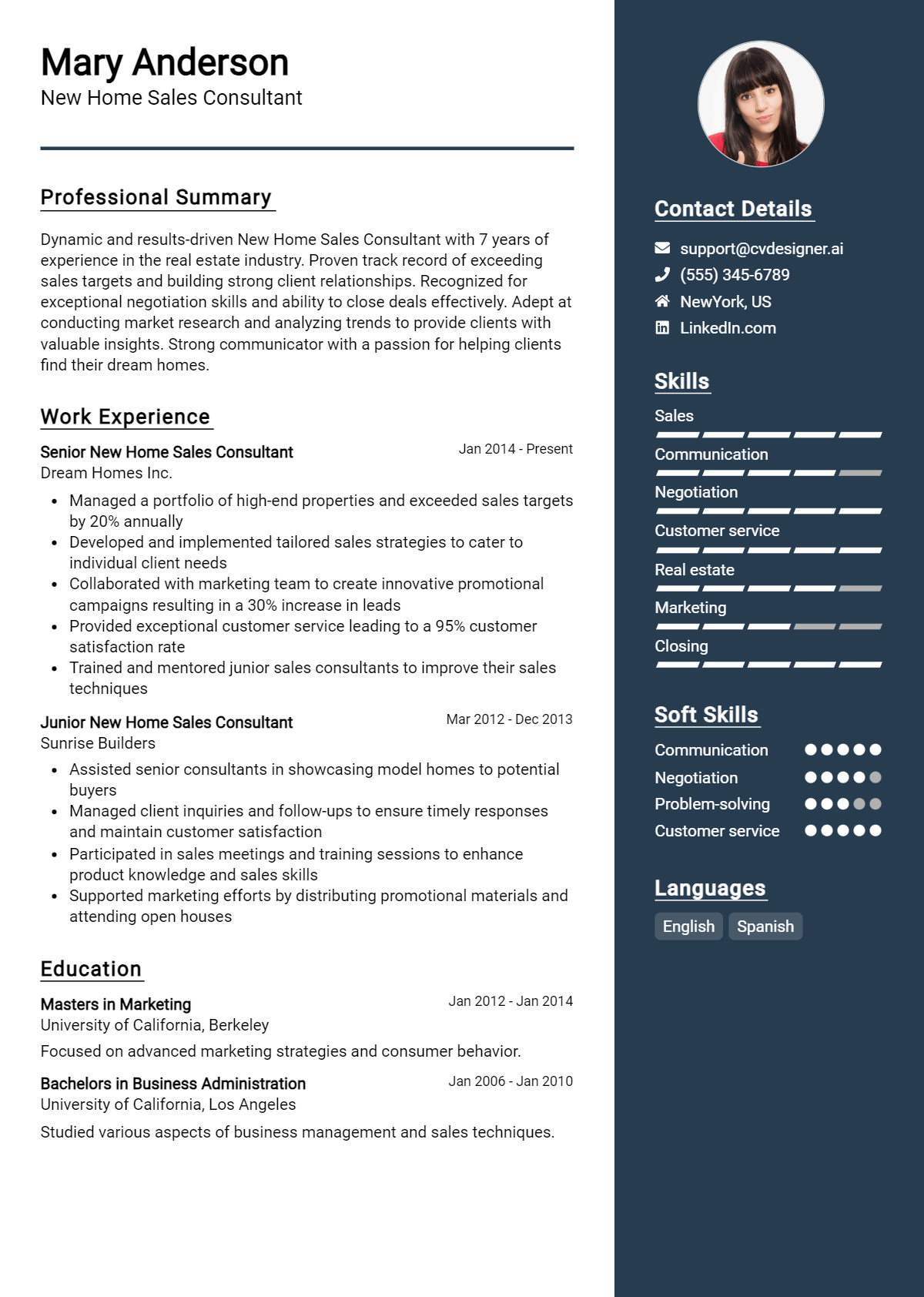 New Home Sales Consultant Resume Example