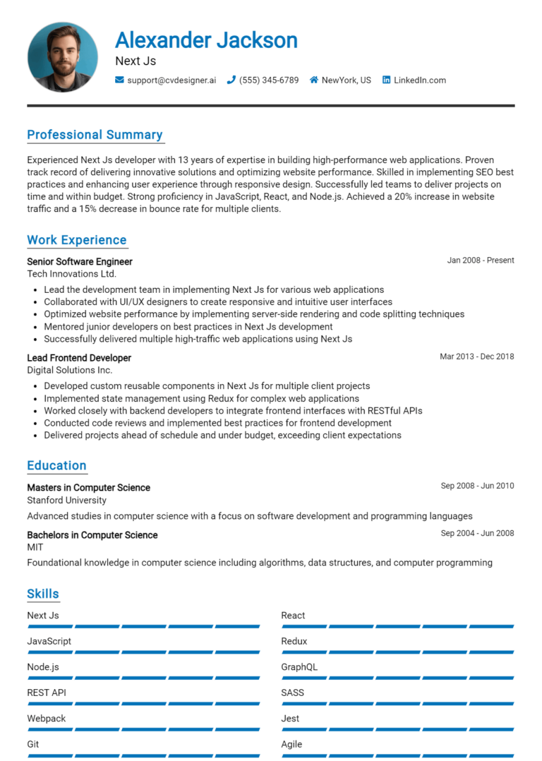 14 Next JS Developer Resume Examples for 2025: Free Examples