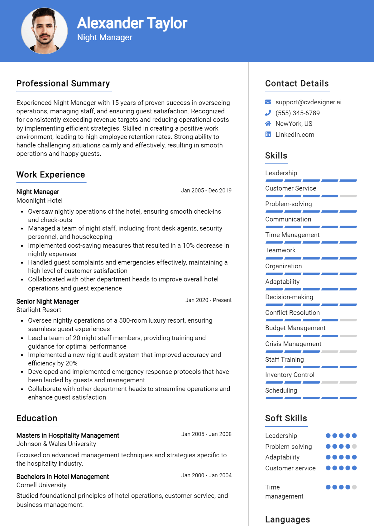 Night Manager Resume Example