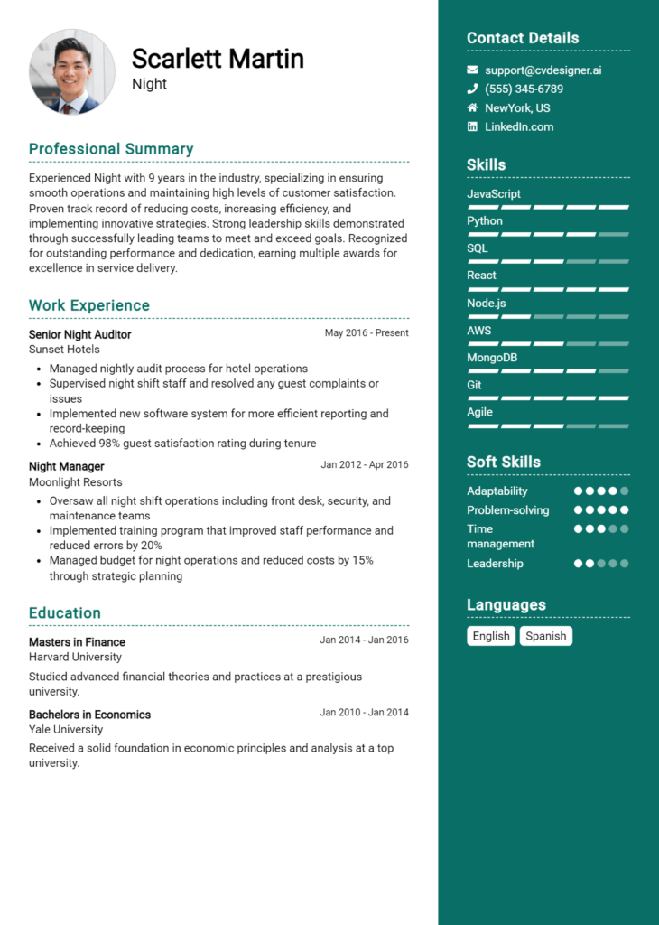 Night Resume Example for 2024: Top Templates - CVDesigner.ai