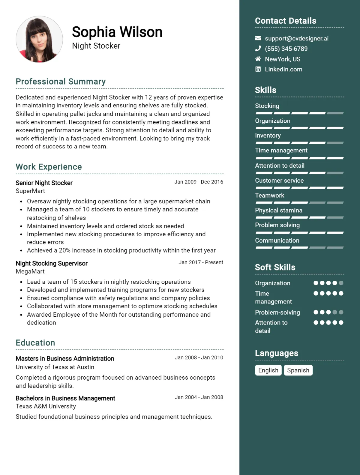 Night Stocker CV Example