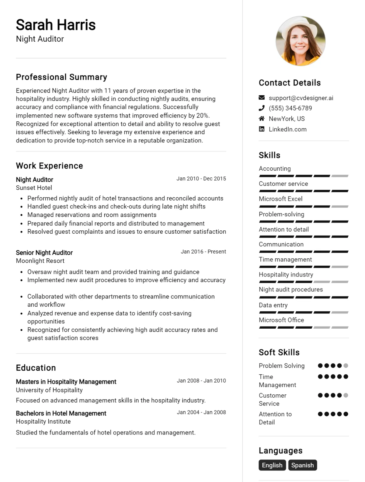 Night Auditor CV Example