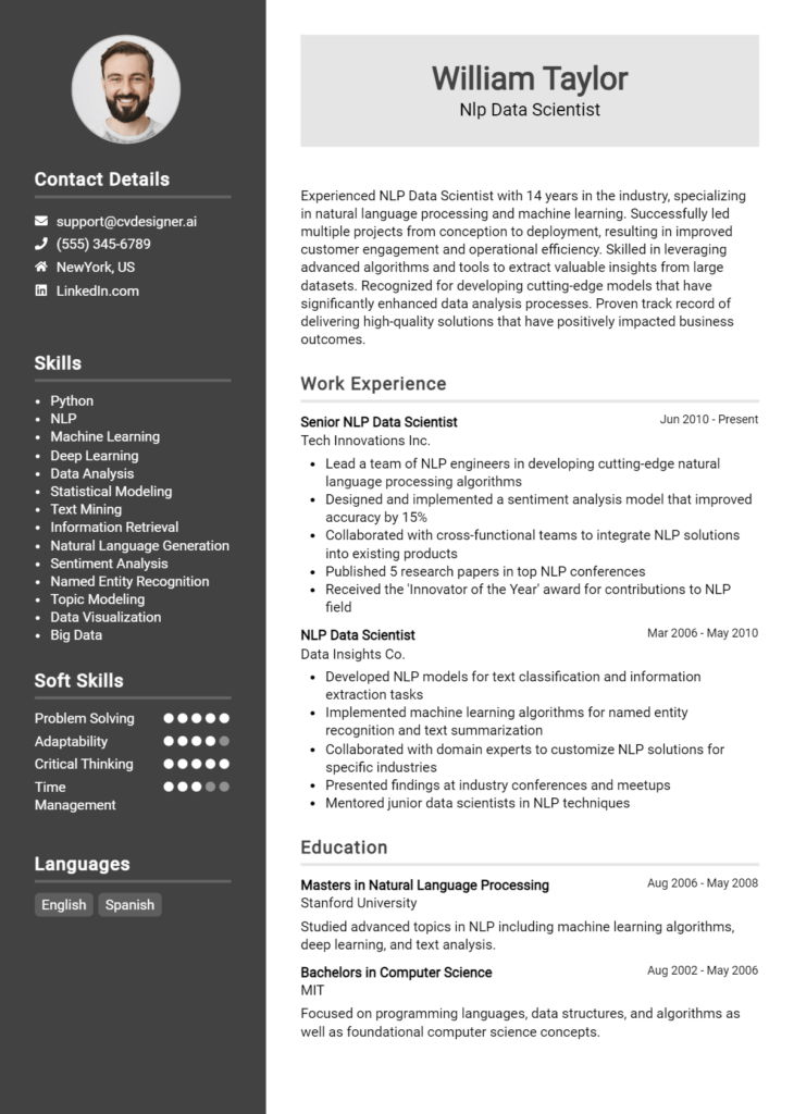 Nlp Data Scientist Resume Example