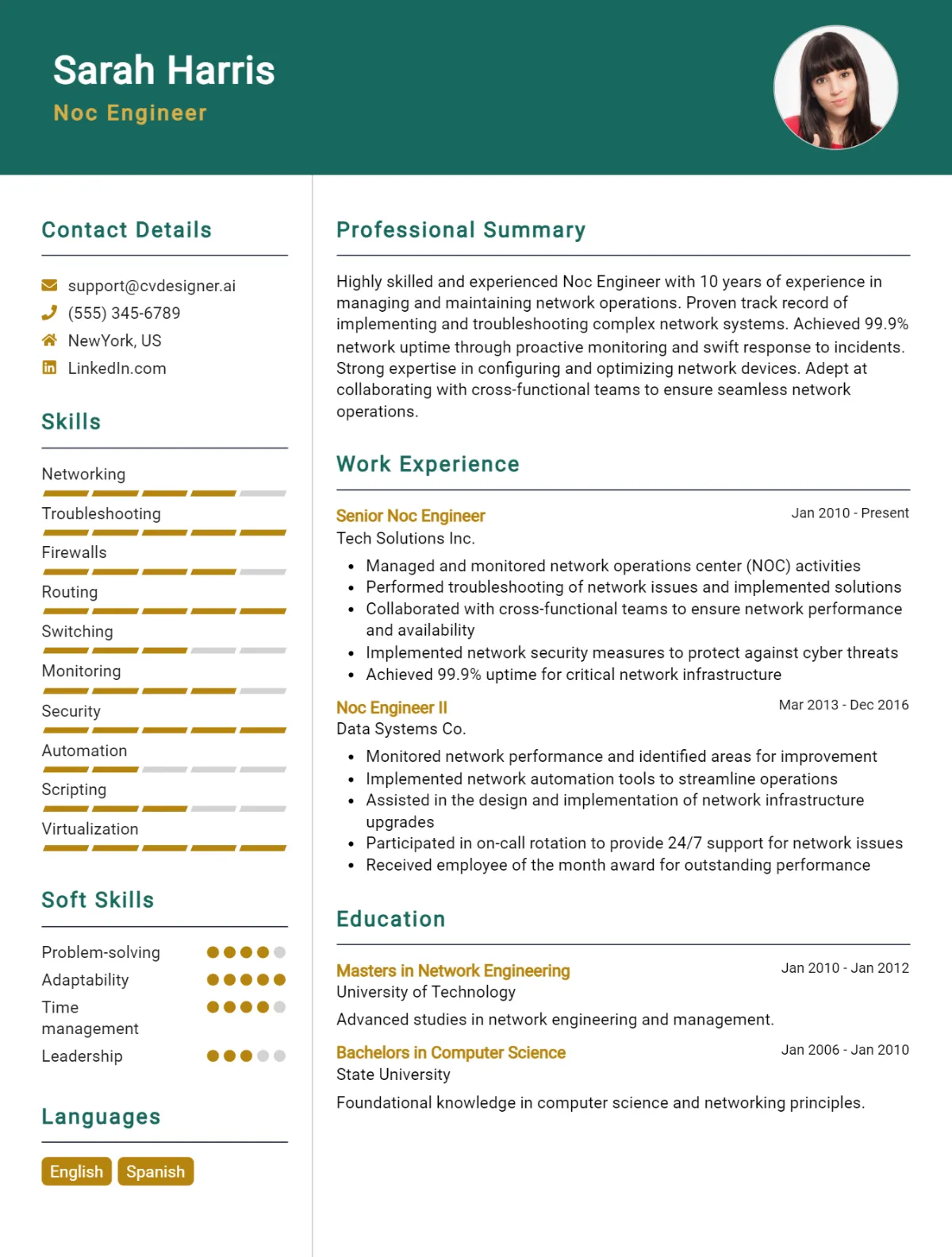 Noc Engineer CV Example