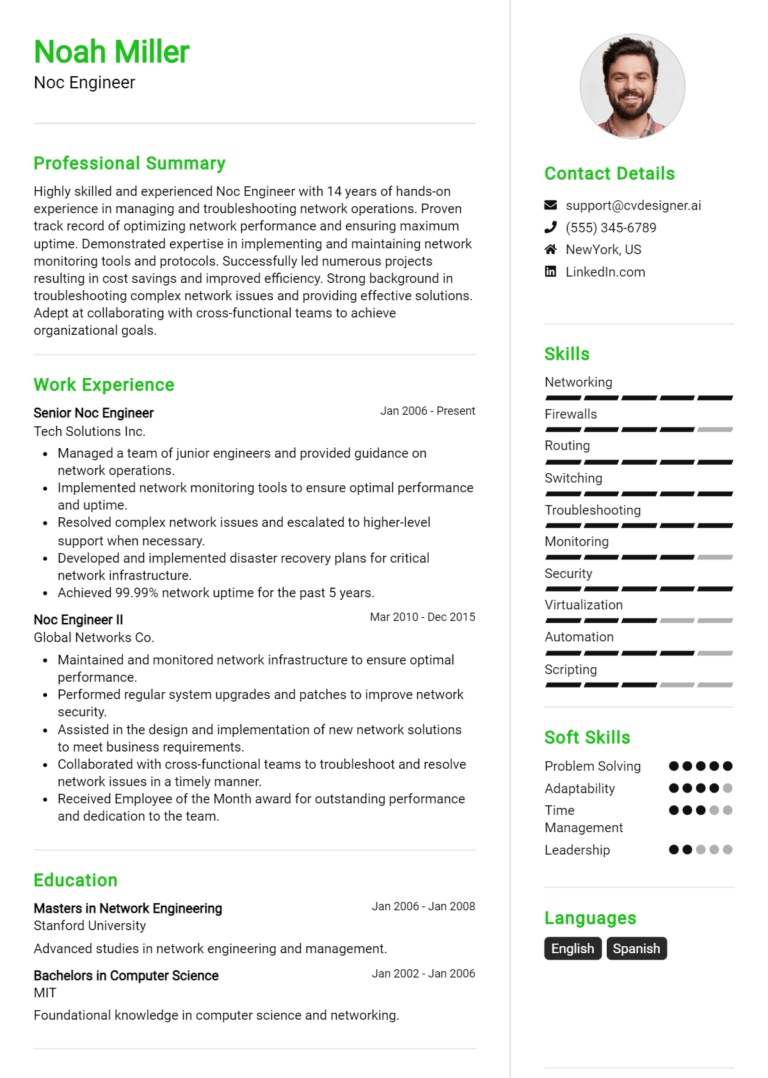 Noc Engineer Resume Example for 2025: Expert Tips