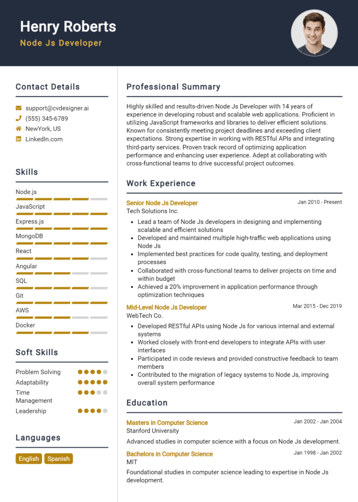 Node Js Developer Resume Example