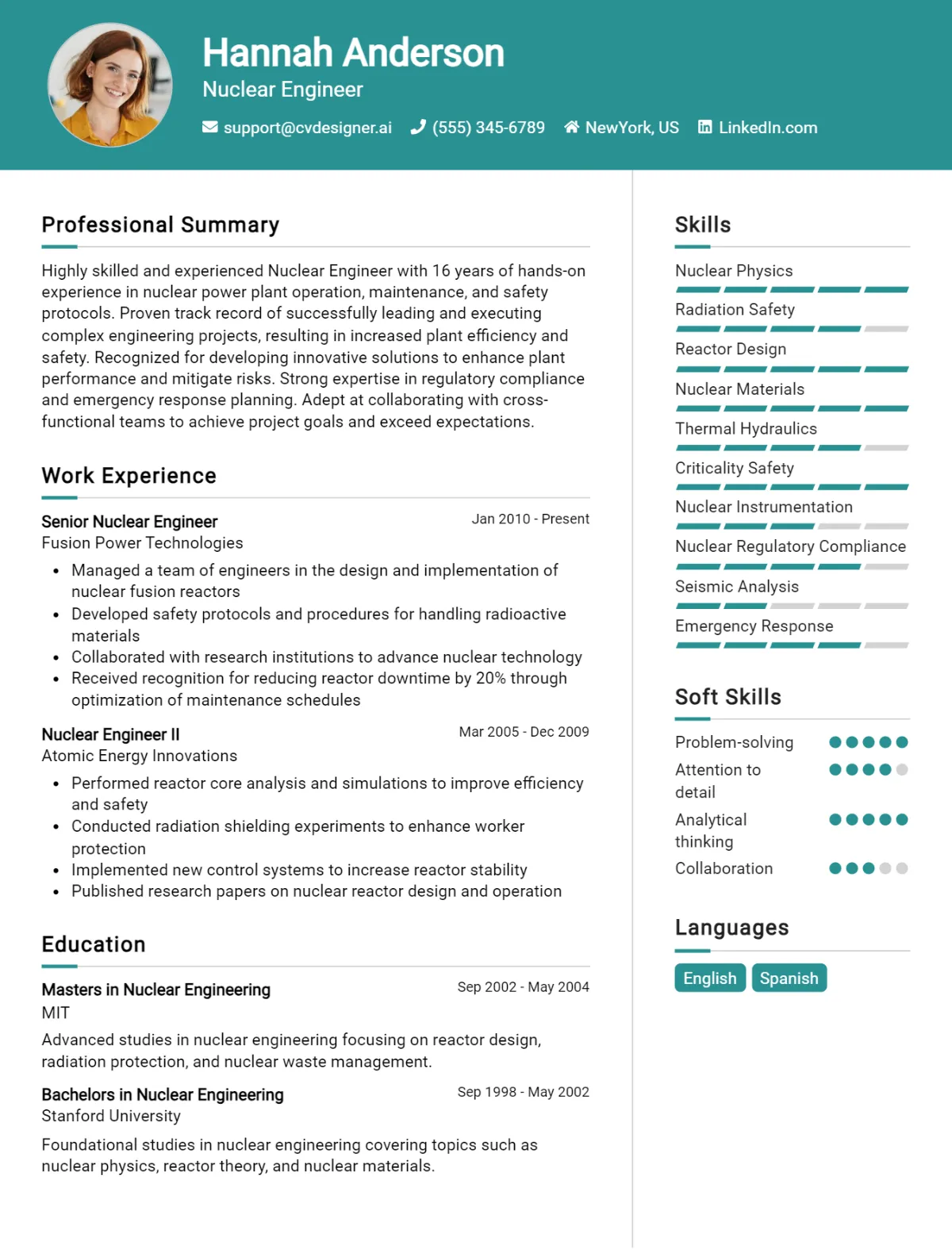 Nuclear Engineer CV Example