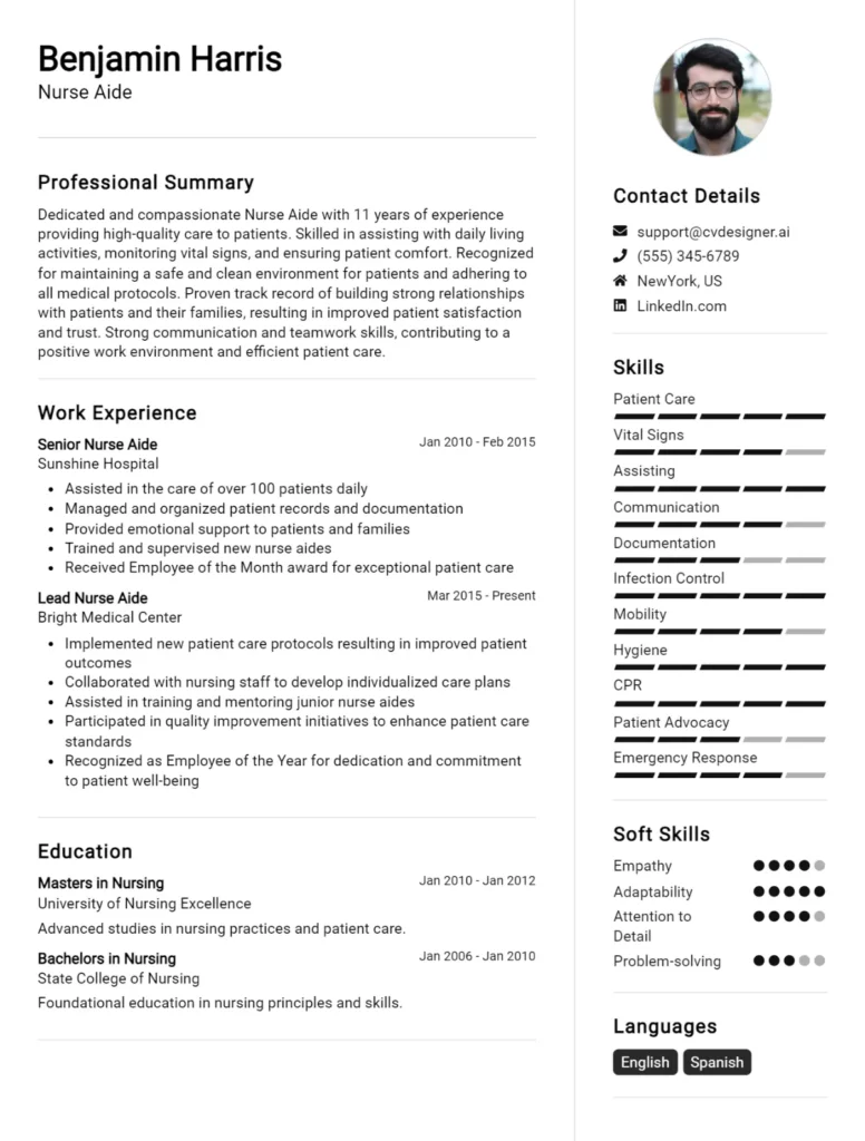 Nurse Aide CV Example