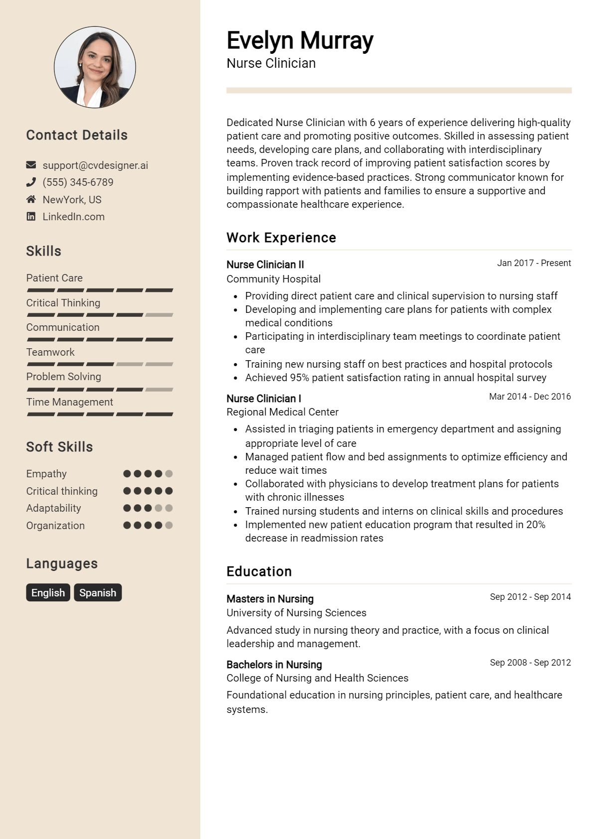 Nurse Clinician Resume Example