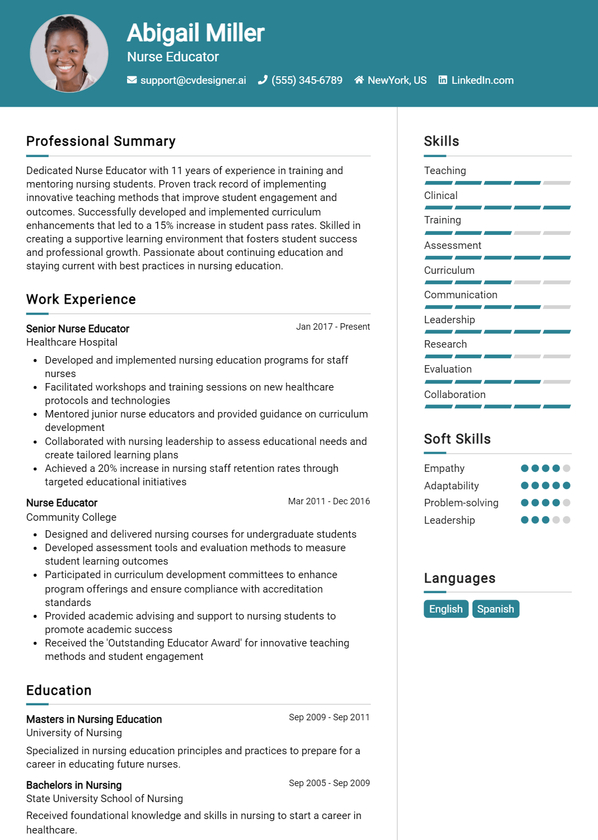 Nurse Educator Resume Example