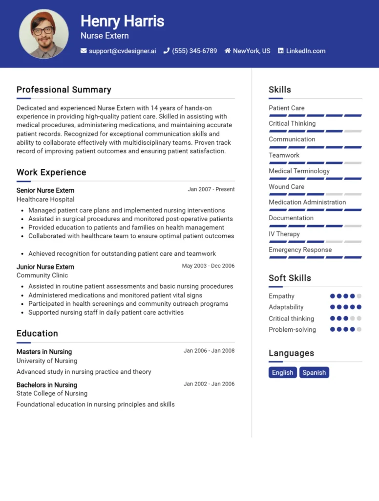 Nurse Extern CV Example