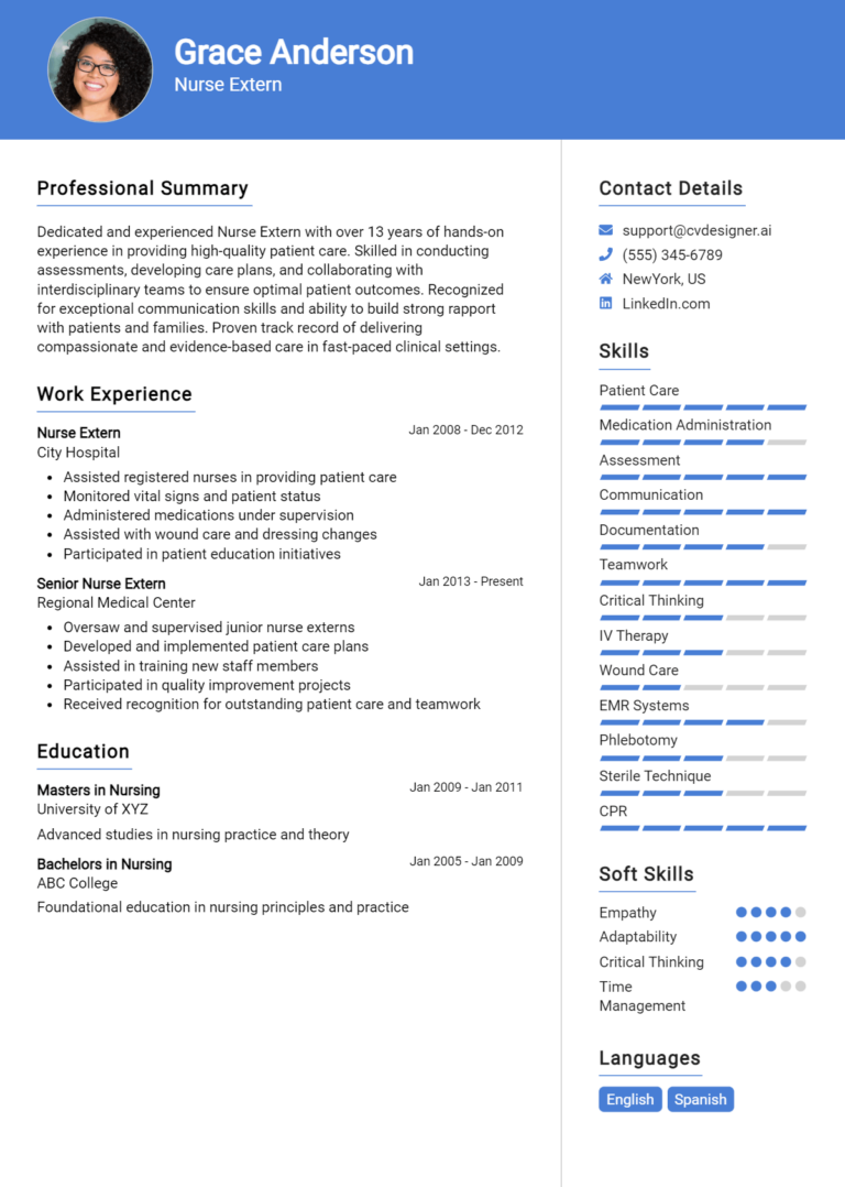 Nurse Extern Resume Example for 2025: Free Downloadable Templates