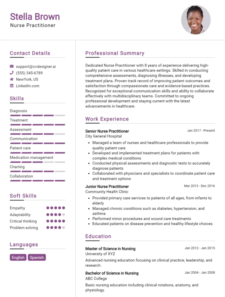 Nurse Practitioner CV Example