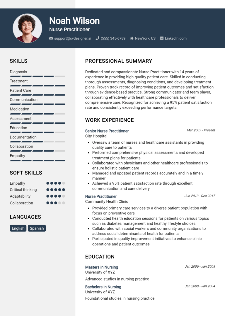 Nurse Practitioner Resume Example for 2025: Professional CV Templates