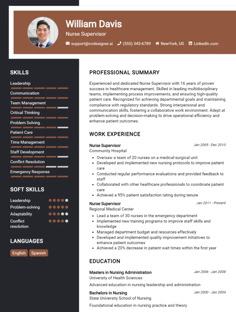 Nurse Supervisor CV Example For 2025: Proven Tips & Templates