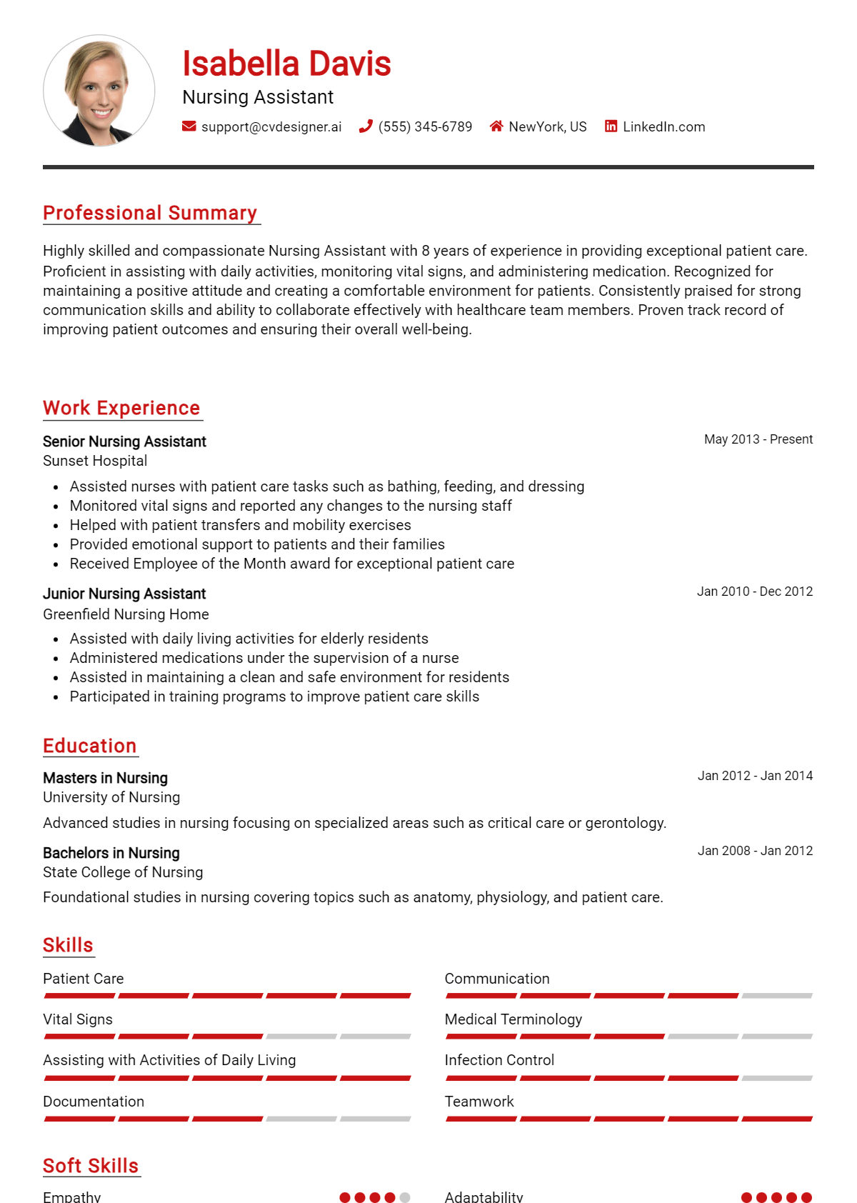 Nursing Assistant Resume Example