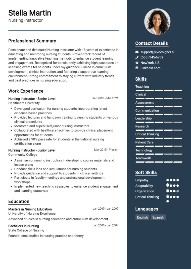 Nursing Instructor Resume Example for 2025: Free Downloadable Templates