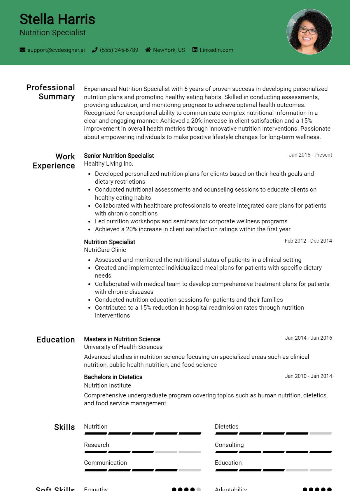 Nutrition Specialist Resume Example