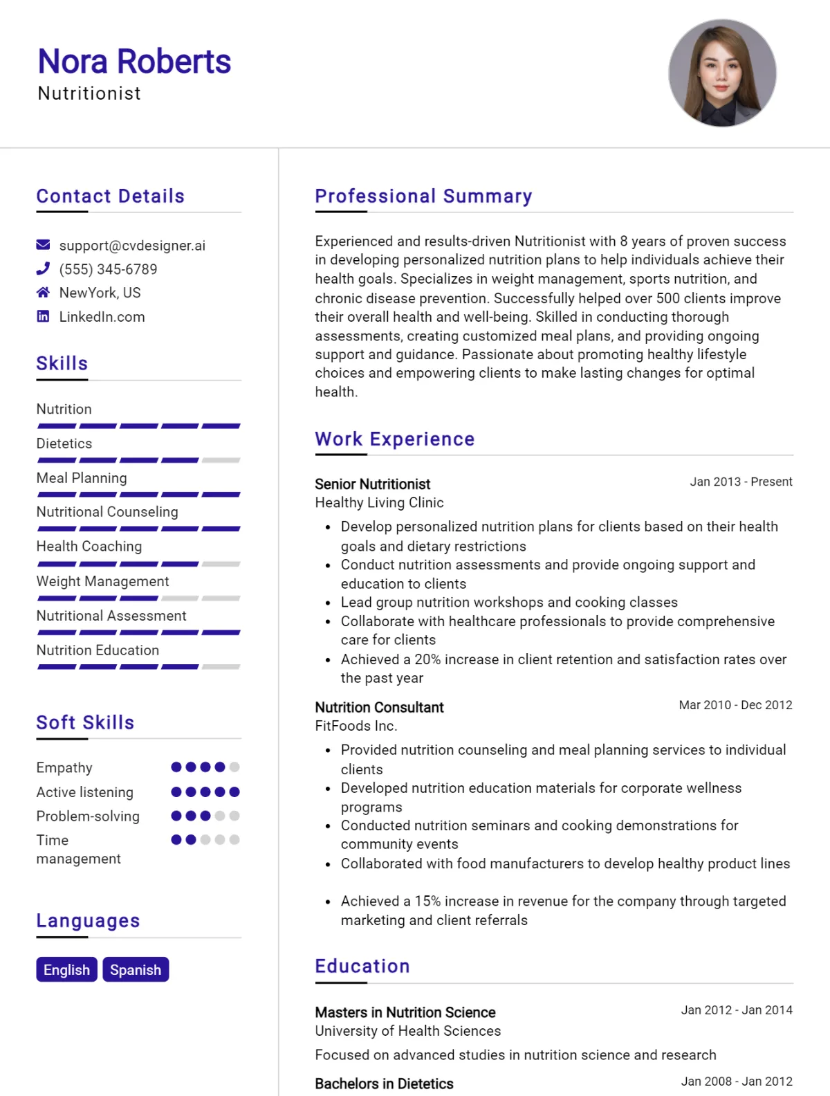 Nutritionist CV Example