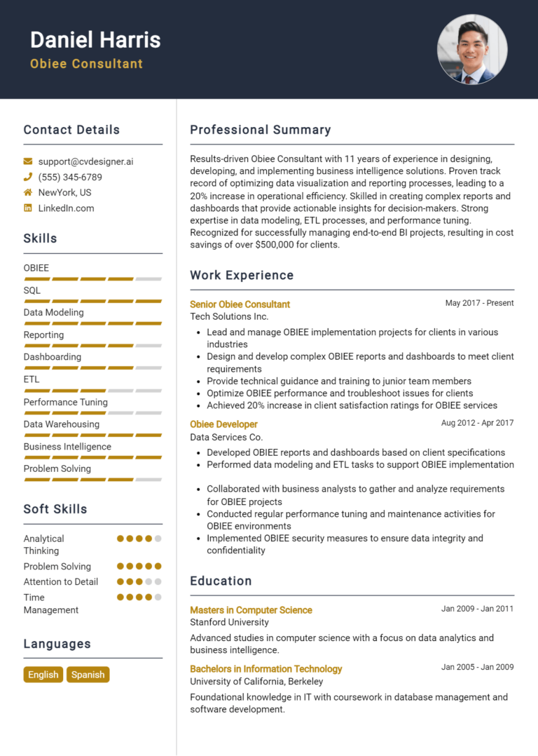 Obiee Consultant Resume Example for 2025: Top Templates