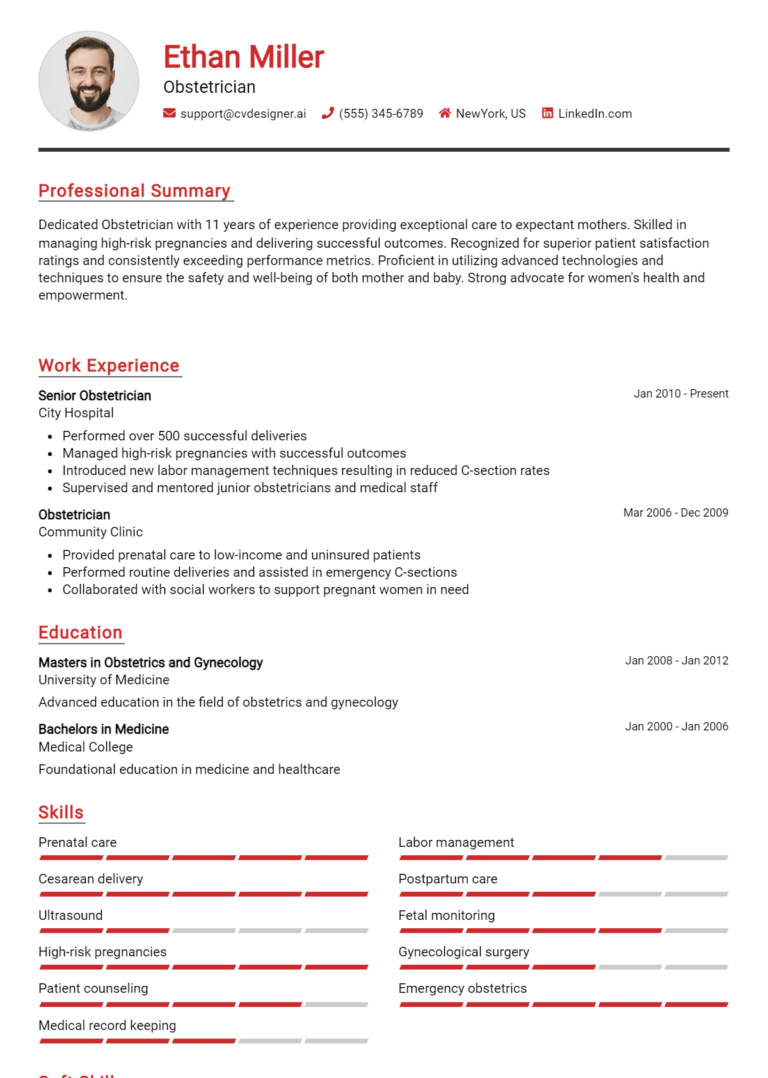 Obstetrician Resume Example for 2025: Professional CV Templates