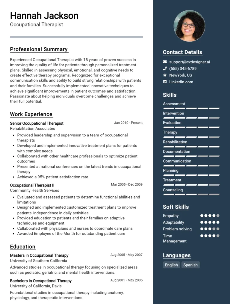 Occupational Therapist CV Example For 2025: Professional CV Templates