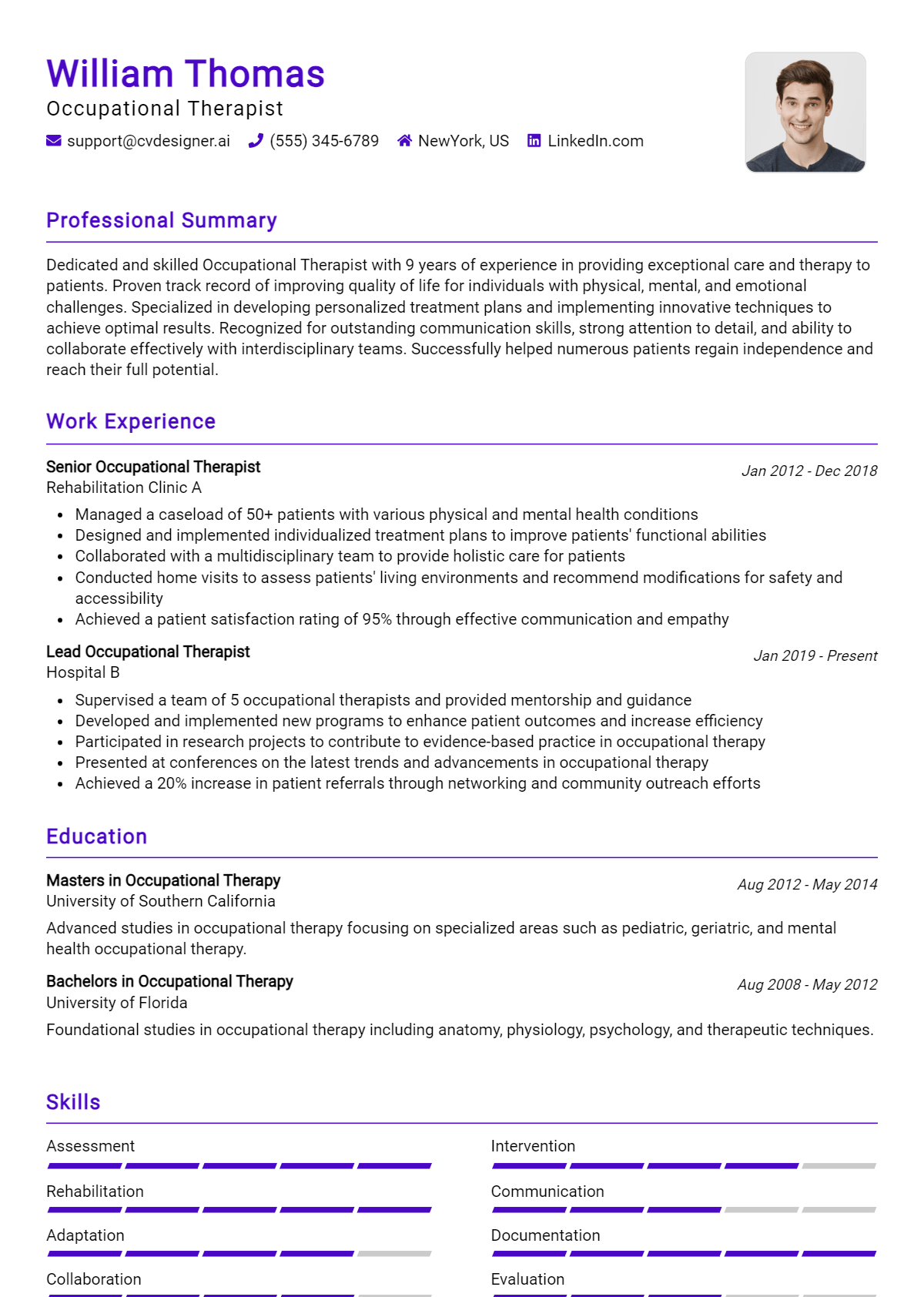 Occupational Therapist Resume Example