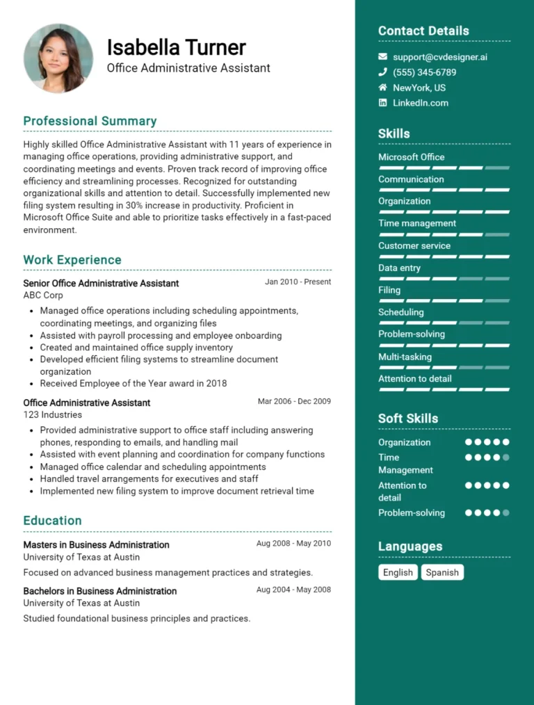 15 Office Administrative Assistant CV Examples And Templates For 2025