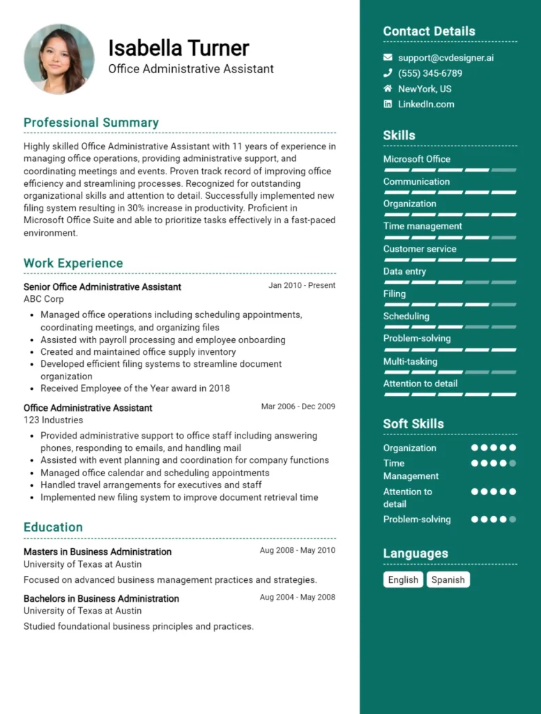 Office Administrative Assistant CV Example