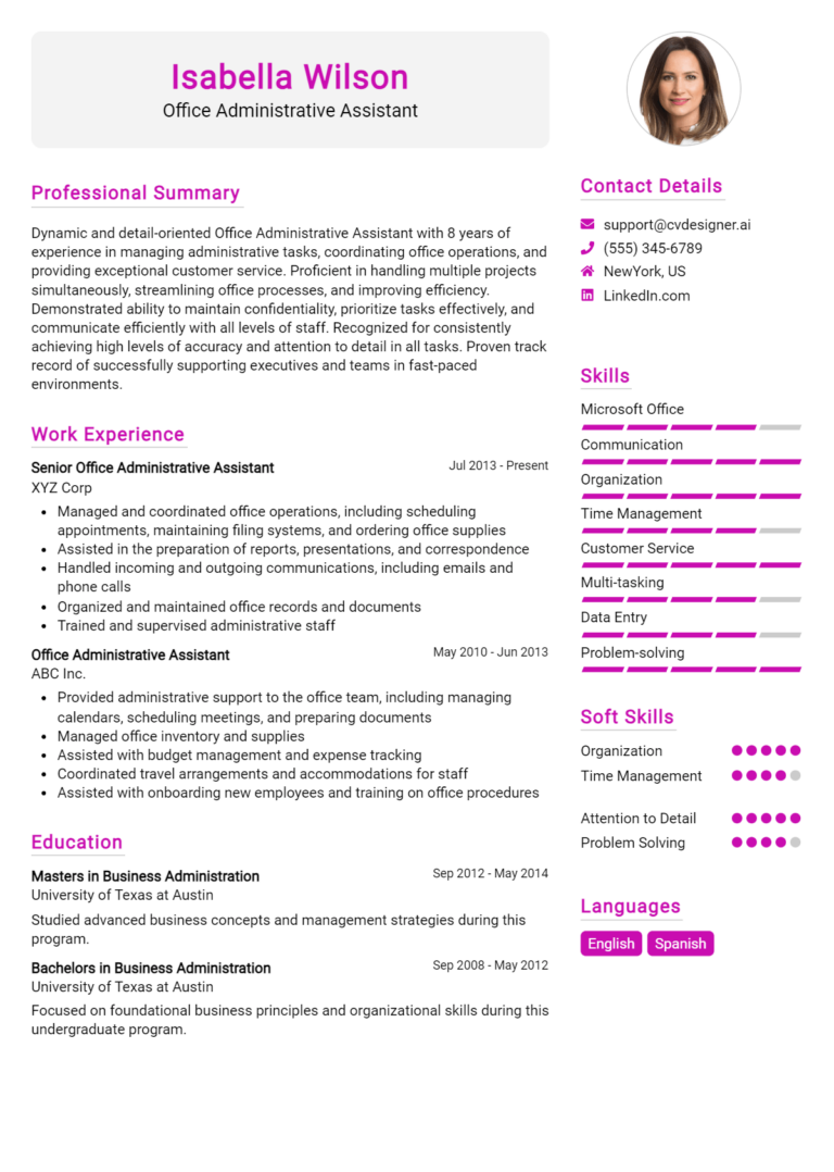 14 Office Administrative Assistant Resumes Example for 2025: Tips to Stand Out