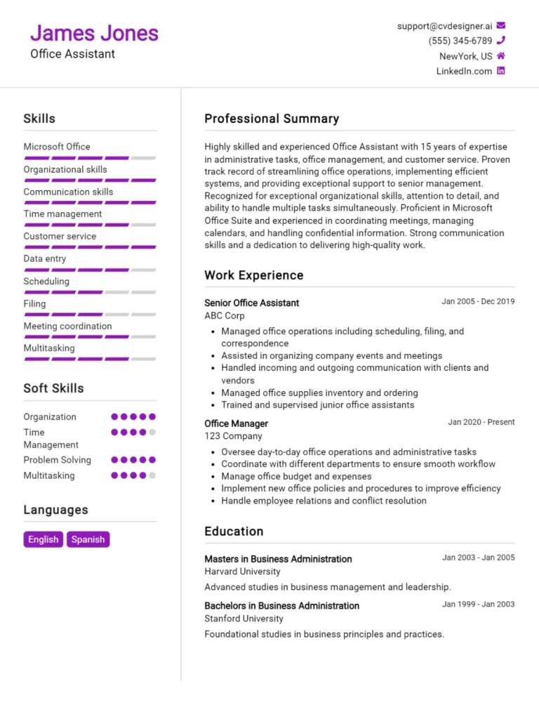11 Office Assistant CV Examples And Templates For 2025