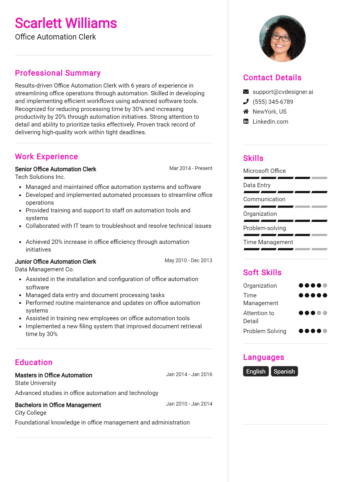 Office Automation Clerk Resume Example