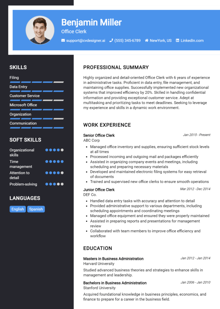 Office Clerk Resume Example