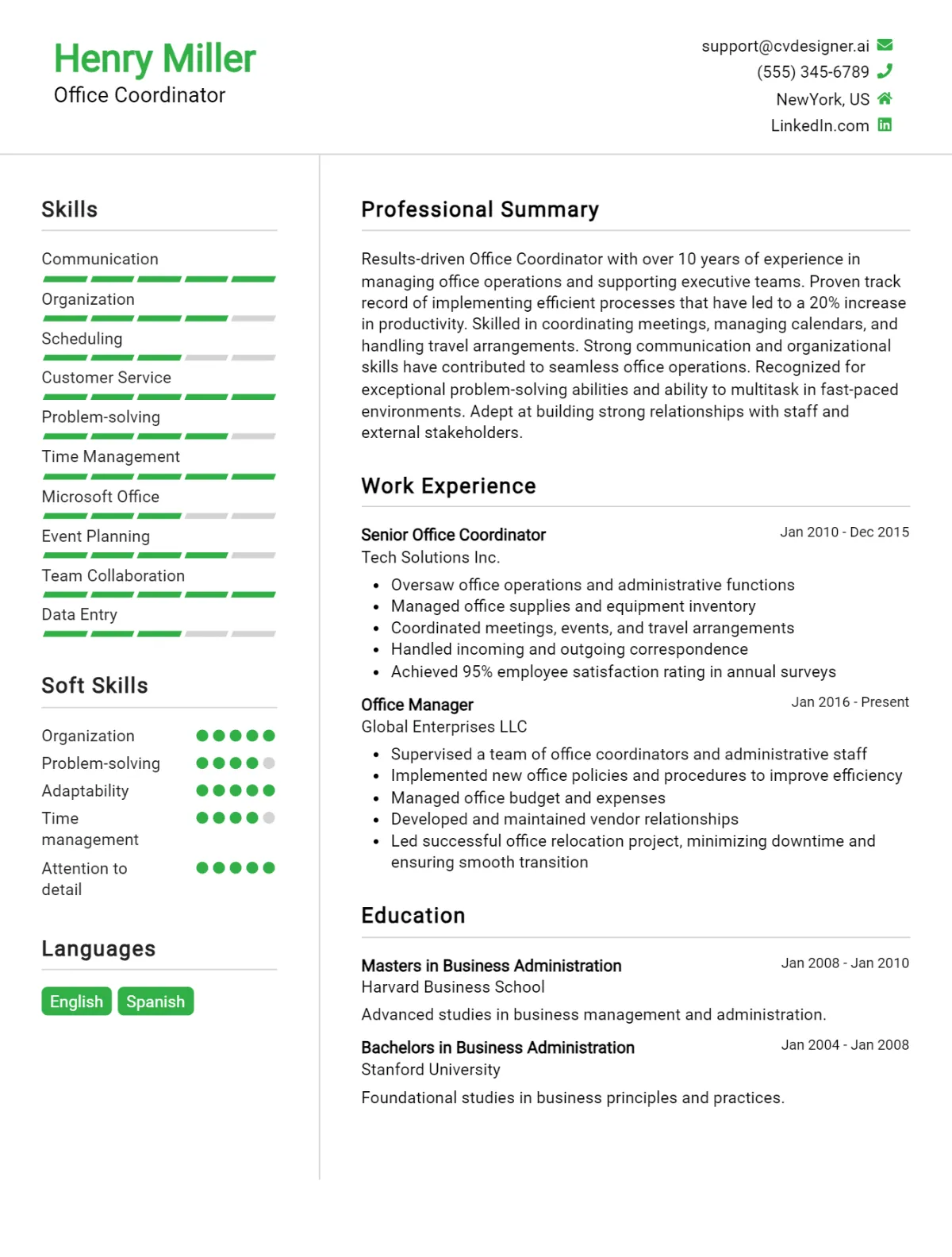 Office Coordinator CV Example