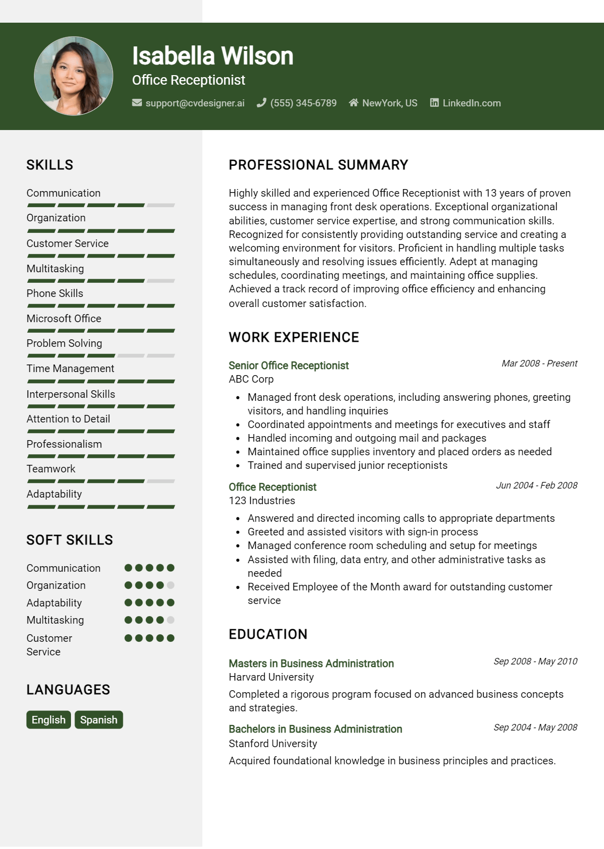 Office Receptionist Resume Example