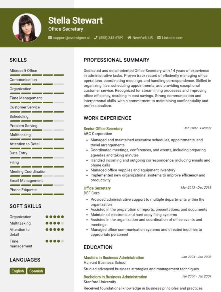 Office Secretary CV Example For 2025: Tips & Templates