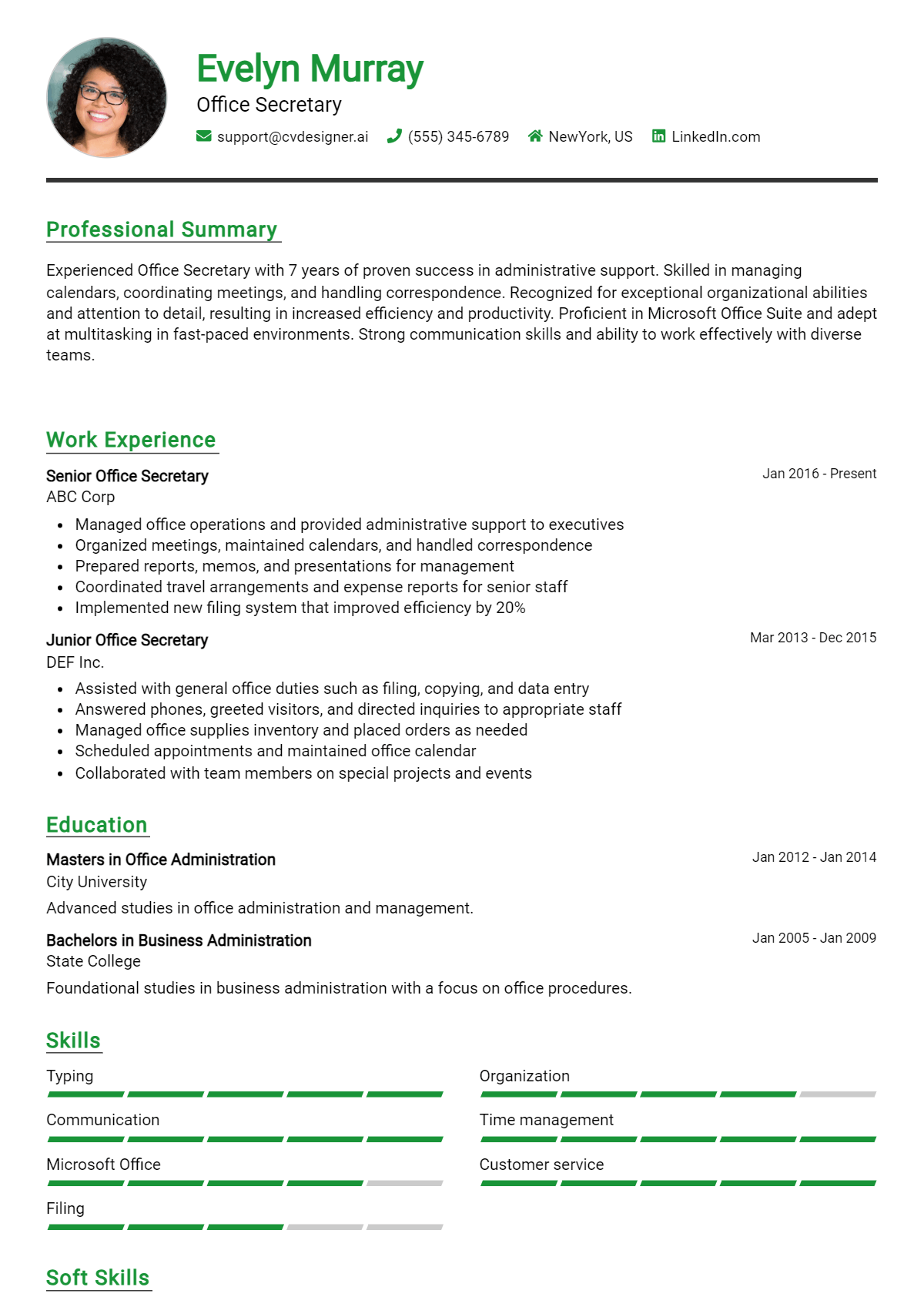 Office Secretary Resume Example