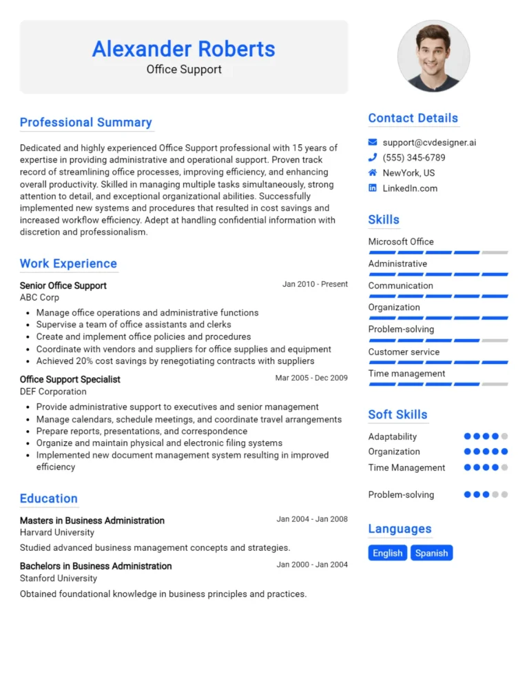 12 Office Support CV Examples And Templates For 2025