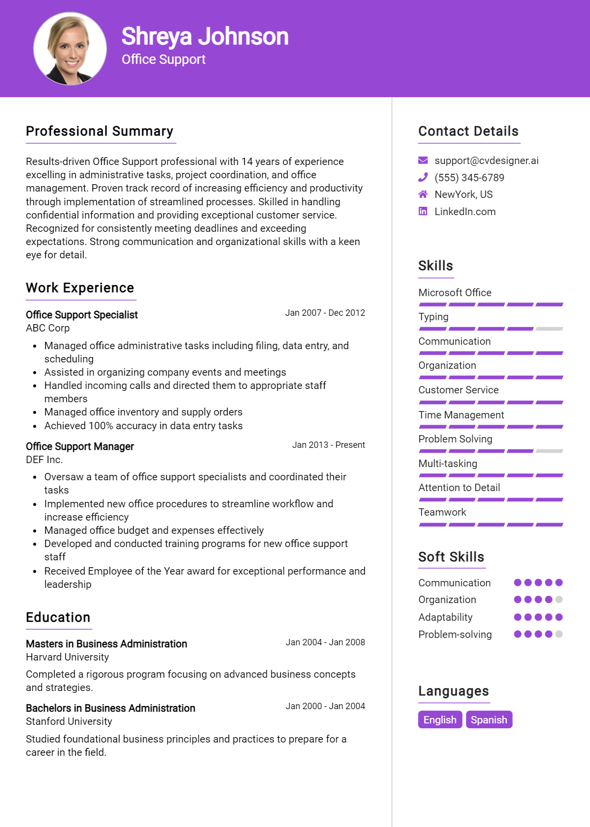 Office Support Resume Example