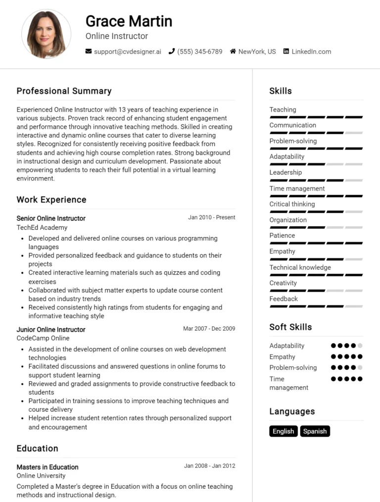 Online Instructor CV Example For 2025: Strategies & Templates