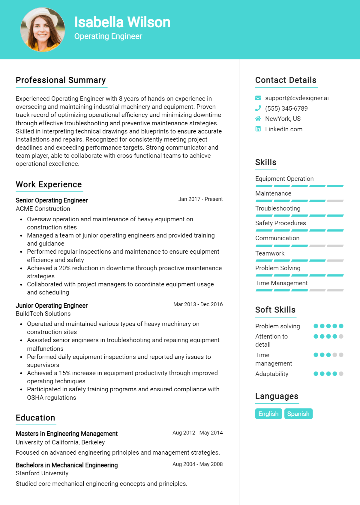 Operating Engineer Resume Example for 2024: Professional CV Templates ...