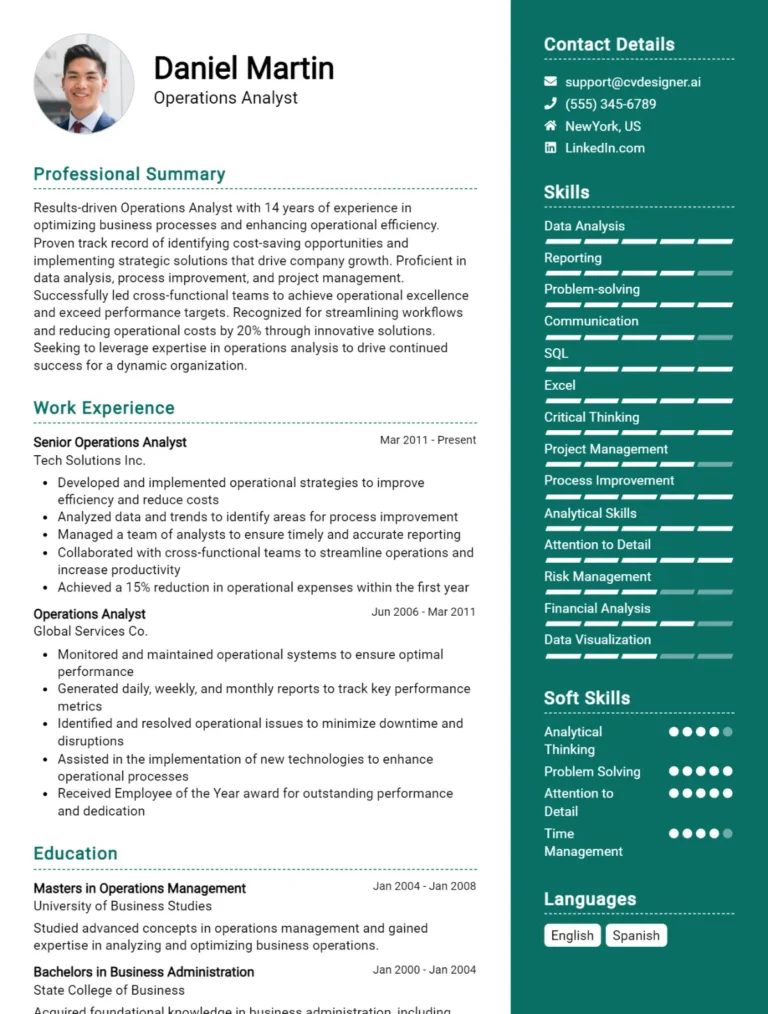 Operations Analyst CV Example For 2025: Tips to Stand Out