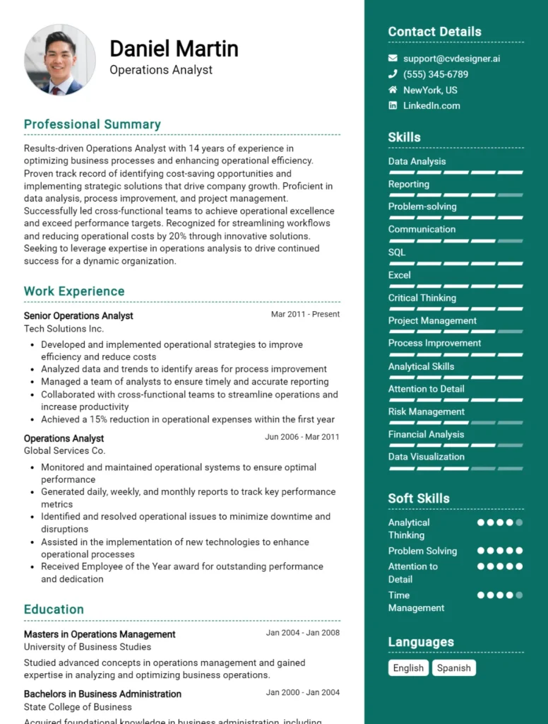 Operations Analyst CV Example