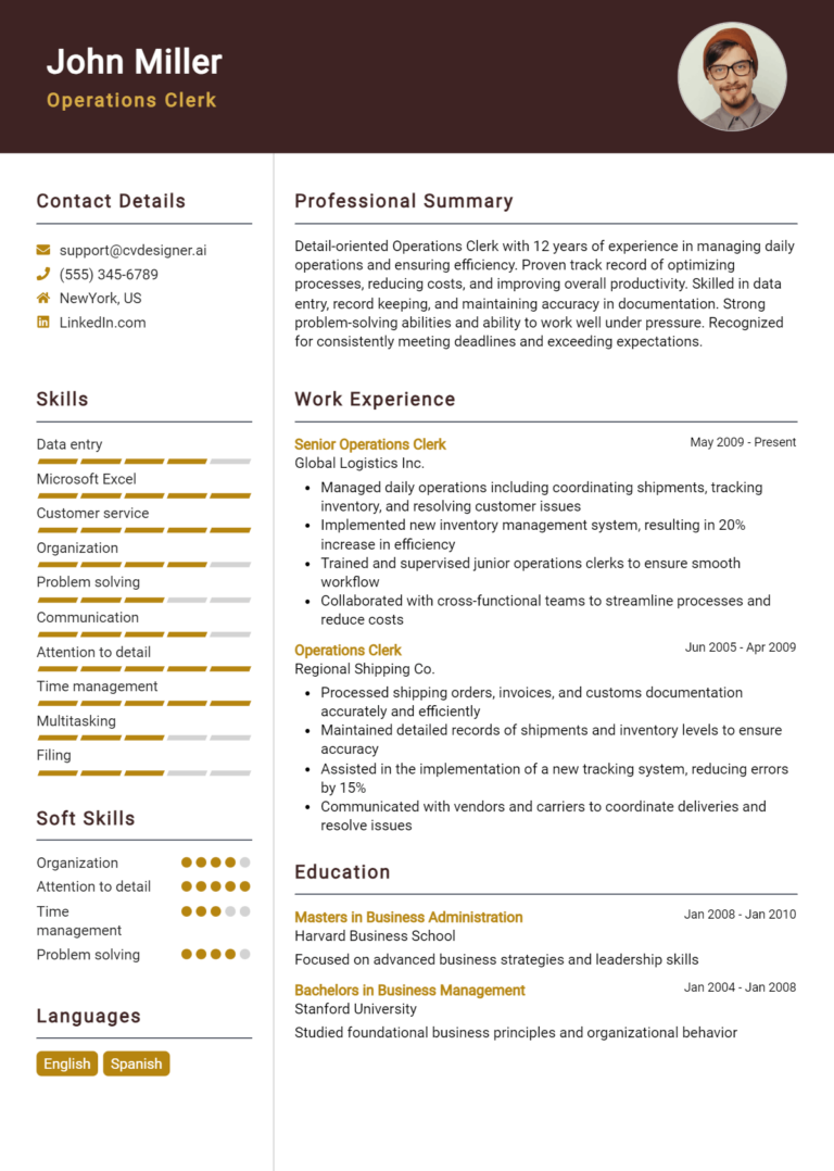 16 Operations Clerk Resume Examples for 2025: Best Tips & Templates